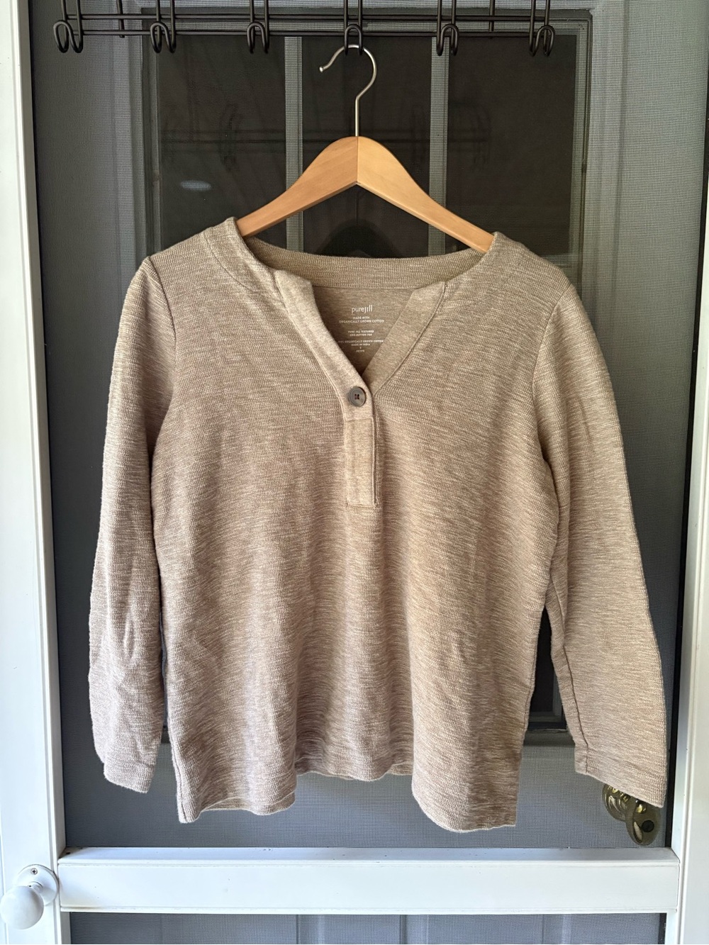 J Jill -purejill-Neutral light tan  Henley Pullover 100% organic cotton